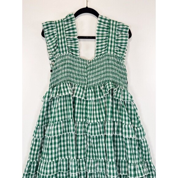 Dream Sister Jane Dress Green Roller Gingham Midi Tiered Ruffle Smocked Large - Picture 9 of 12